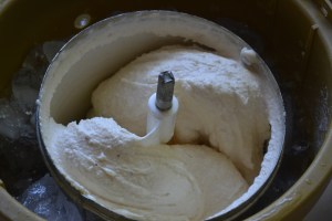 Homemade ice cream was always churning outside, especially on Sundays.  Pulling the ladle out and swiping fresh ice cream from the metal churner was divine!