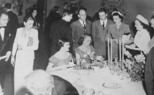 Mom serving tea with her best friend at Maryville College, St. Louis, MO. 1950